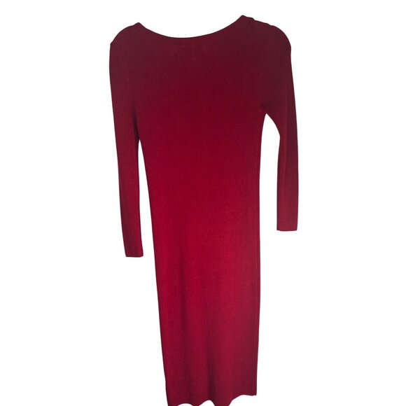 ZARA Medium Knit Red Long-Sleeve Midi Bodycon Dress Slim Fit - Picture 2 of 13
